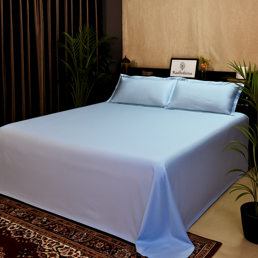 RadheKisna Azure Serenity King Bedsheet Set — 100% Cotton Luxury - Radhekisna