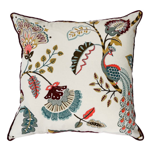 Peacock Bloom Cotton Cushion Cover (16x16") — Exotic Artistry | RadheKisna - Radhekisna