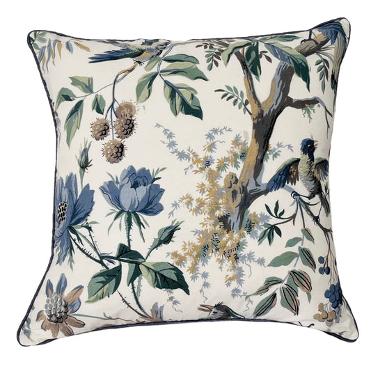Verdant Bird & Bloom Cotton Cushion Cover (16x16") — Nature’s Calm Elegance | RadheKisna - Radhekisna