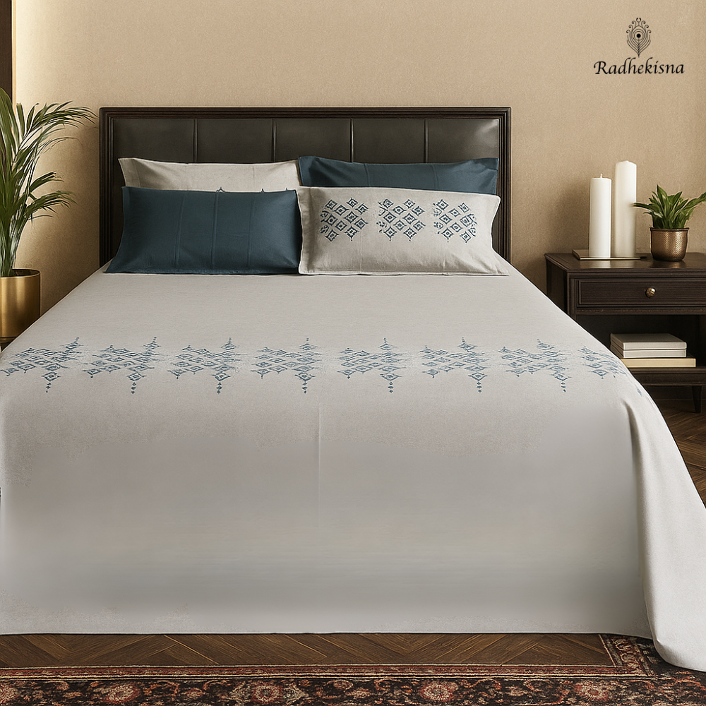 RadheKisna Mystic Grid King Bedsheet Set – Geometric Luxury in 300-TC Cotton - Radhekisna