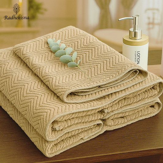 Luxury Bamboo Herringbone Towel Set – Mushroom Beige - Radhekisna