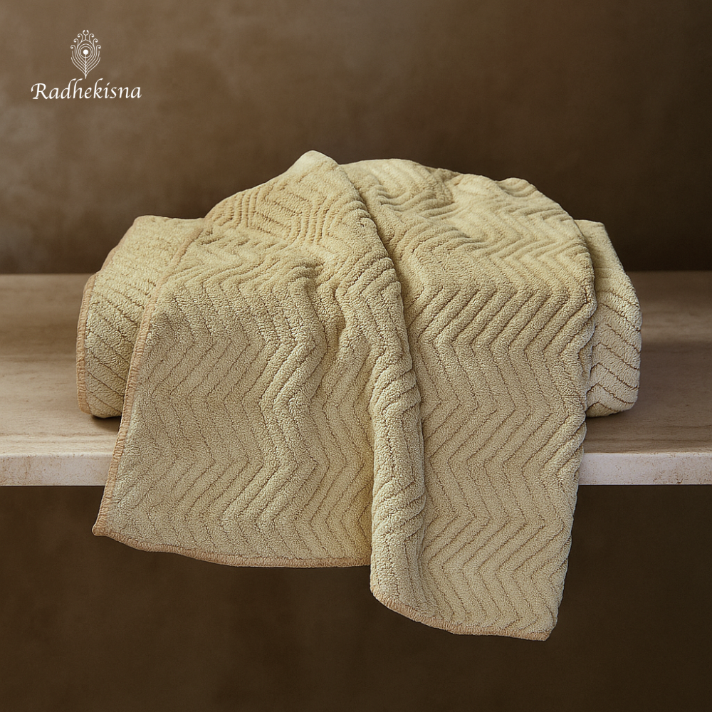Luxury Bamboo Herringbone Towel Set – Mushroom Beige - Radhekisna