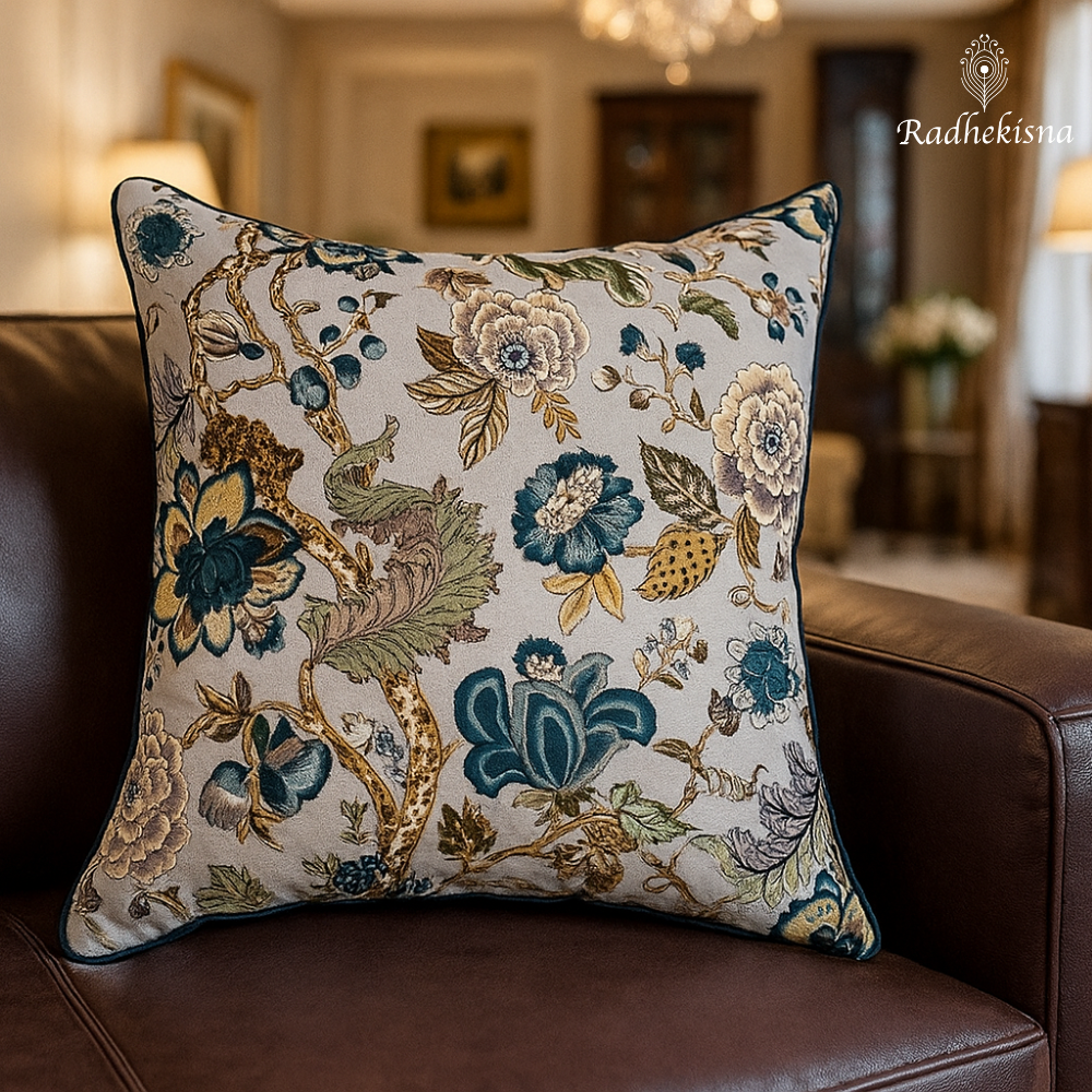 Grand Bloom Cotton Cushion Cover (24x24") — Bold Elegance | RadheKisna - Radhekisna