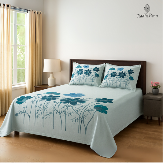 RadheKisna Mistflower Dreams King Bedsheet Set — 300 TC 100% Cotton - Radhekisna
