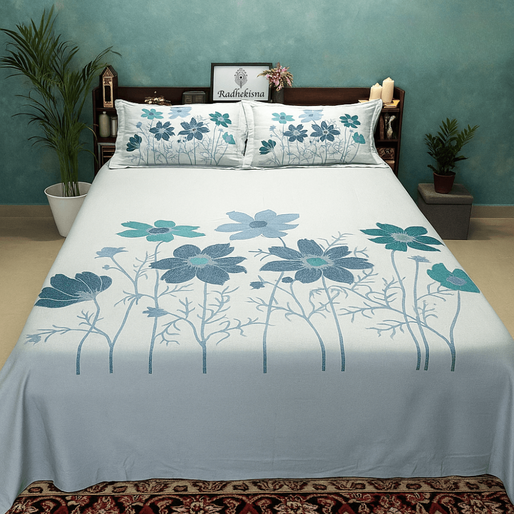 RadheKisna Mistflower Dreams King Bedsheet Set — 300 TC 100% Cotton - Radhekisna