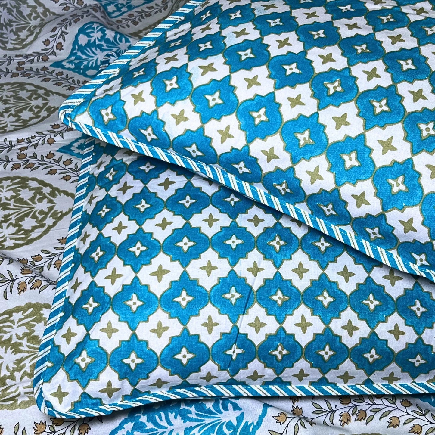 RadheKisna Azure Garden King Bedsheet Set – 100% Mercerized Cotton Floral Luxury - Radhekisna