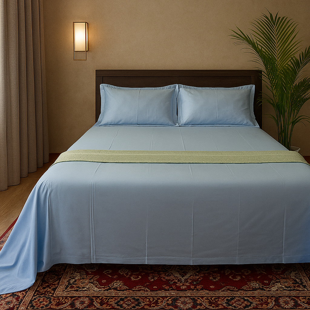 RadheKisna Azure Serenity King Bedsheet Set — 100% Cotton Luxury - Radhekisna