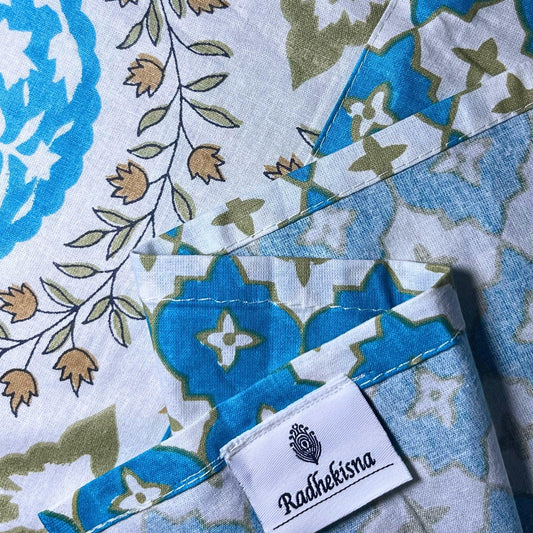 RadheKisna Azure Garden King Bedsheet Set – 100% Mercerized Cotton Floral Luxury - Radhekisna