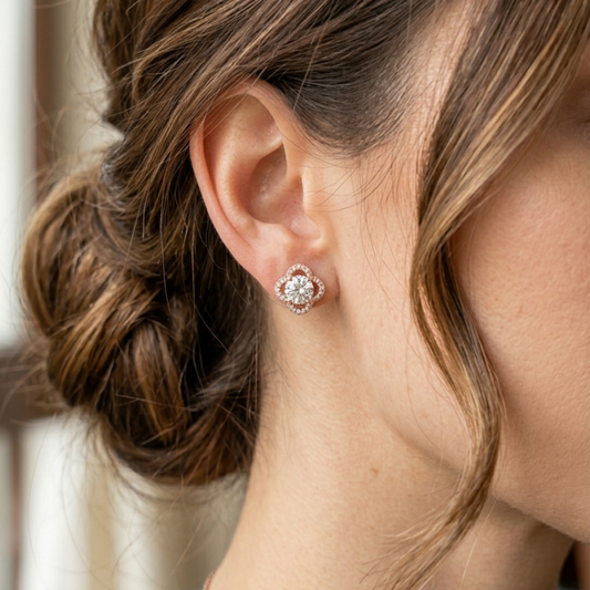 Petal Bloom Solitaire Studs – 18K Rose Gold PVD Anti-Tarnish Daily Earrings