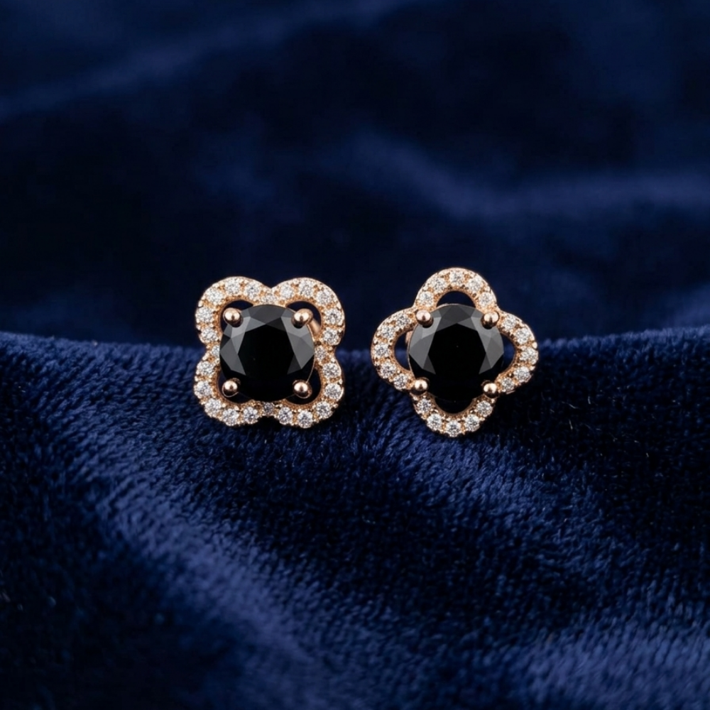 Midnight Bloom Onyx Studs – 18K Rose Gold PVD Anti-Tarnish Daily Earrings