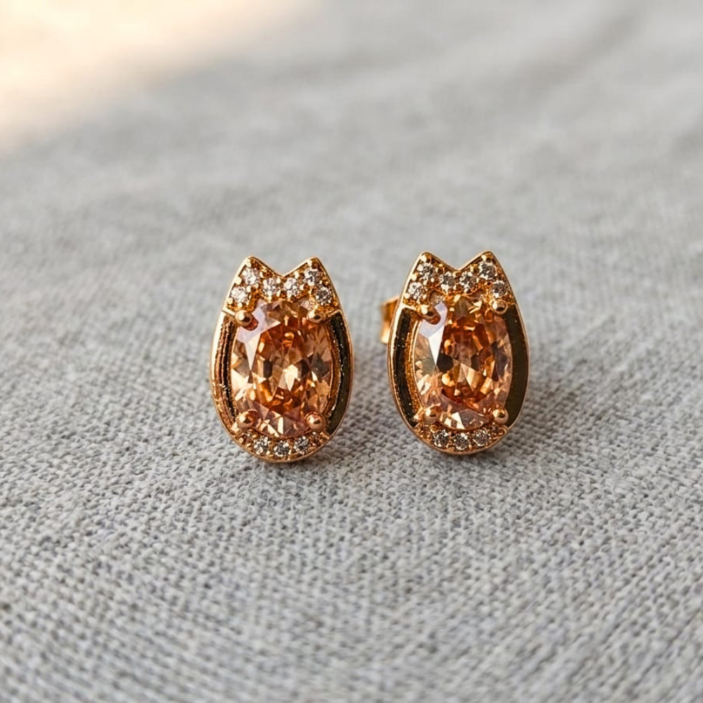 Honey Amber Teardrop Studs – 18K Gold PVD Anti-Tarnish Daily Earrings