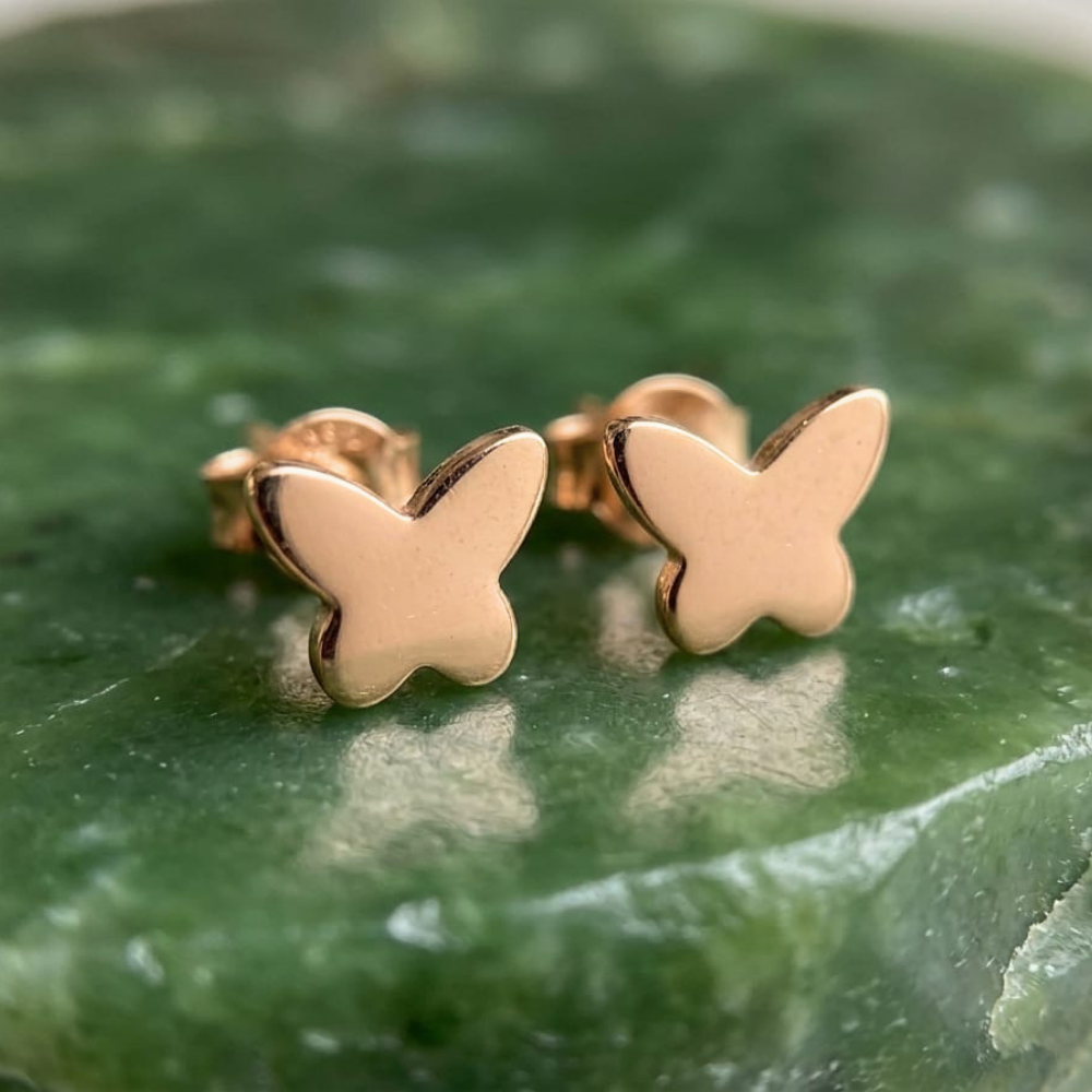 Minimalist Butterfly Wing Studs – 18K Rose Gold PVD Anti-Tarnish Daily Earrings