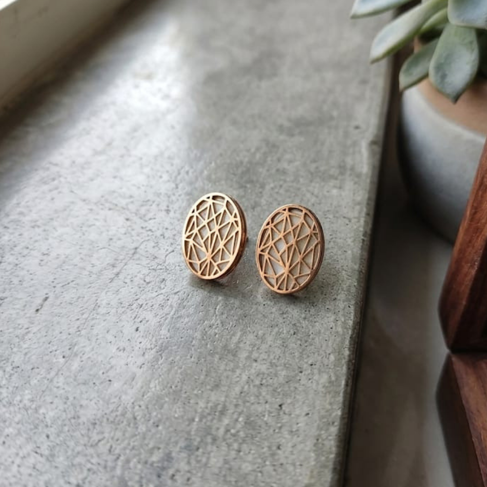 Lattice Work Circular Studs – 18K Rose Gold PVD Anti-Tarnish Daily Earrings