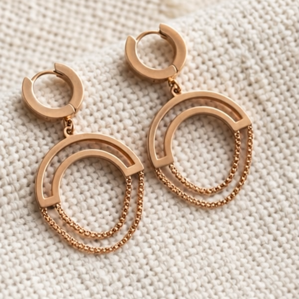 Double Orbit Celestial Hoop Earrings | 18K Rose Gold Anti-Tarnish