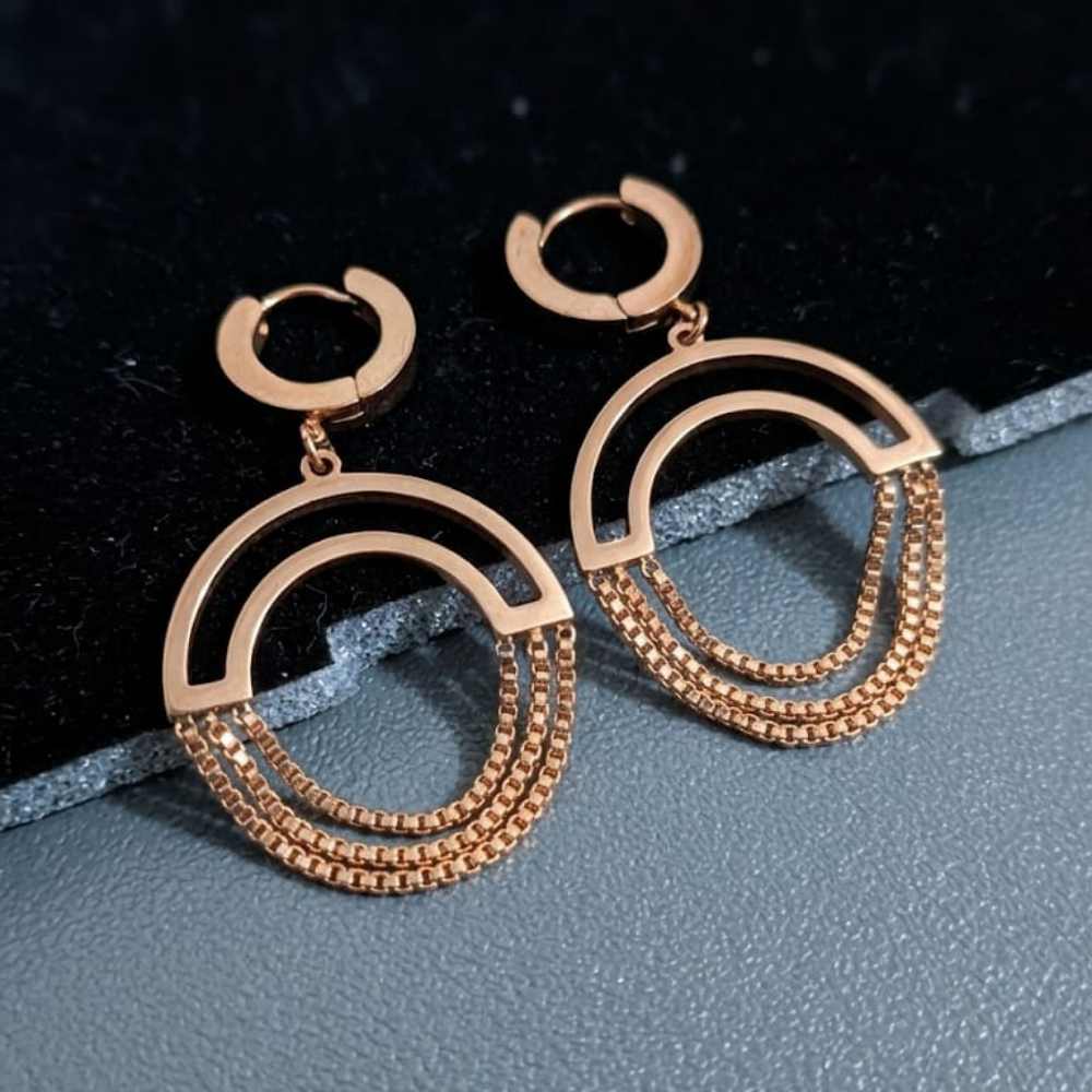 Triple Orbit Celestial Hoops – 18K Rose Gold PVD Anti-Tarnish Statement Earrings