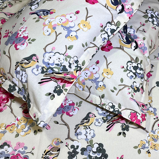 RadheKisna Floral Songbirds King Bedsheet Set — 250 TC 100% Pure Cotton - Radhekisna