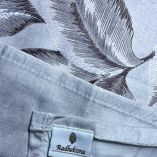 RadheKisna Grey Leaf Whisper King Bedsheet Set — Botanical Elegance in Premium 300-TC Cotton - Radhekisna