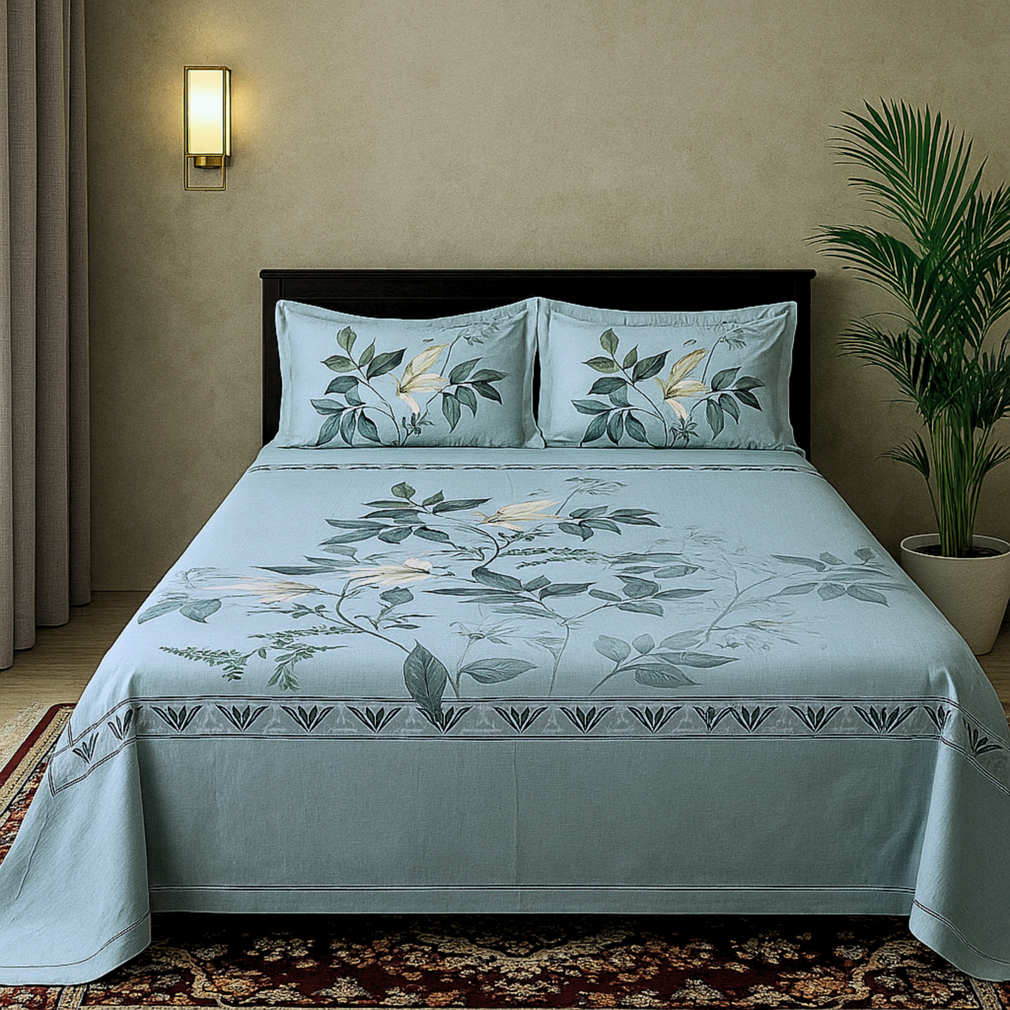 RadheKisna Botanical Dusk King Bedsheet Set — 300 TC 100% Cotton - Radhekisna