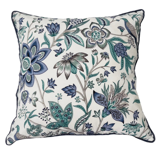 Indigo Bloom Cotton Cushion Cover (16x16") — Serene Elegance | RadheKisna - Radhekisna