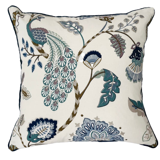 Regal Peacock Cotton Cushion Cover (16x16") — Majestic Grace | RadheKisna - Radhekisna