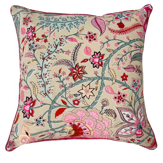 Rosy Bloom Cotton Cushion Cover (16x16") — Vibrant Floral Warmth | RadheKisna - Radhekisna