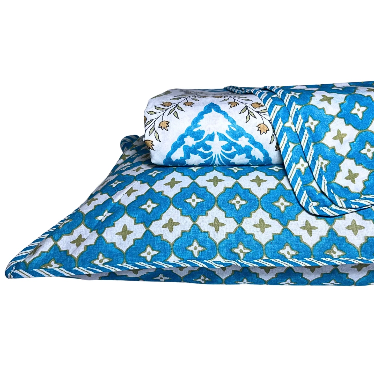 RadheKisna Azure Garden King Bedsheet Set – 100% Mercerized Cotton Floral Luxury - Radhekisna