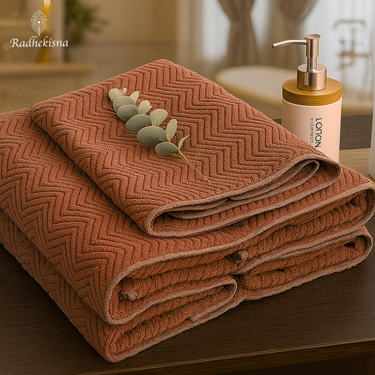 RadheKisna Bamboo Soft Grid Weave Bath Set – Taupe - Radhekisna