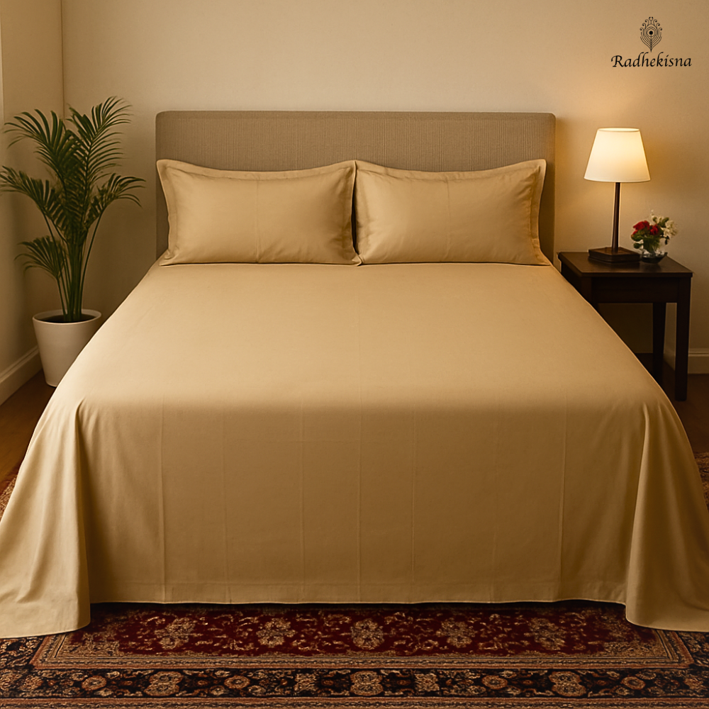 RadheKisna Golden Aura King Bedsheet Set — 100% Cotton Luxury - Radhekisna
