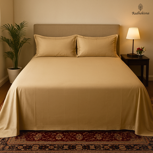 RadheKisna Golden Aura King Bedsheet Set — 100% Cotton Luxury - Radhekisna