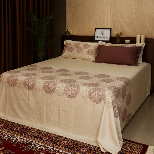 RadheKisna Bohemian Mandala King Bedsheet Set — Artistic Mauve Mandala on Premium Cotton - Radhekisna