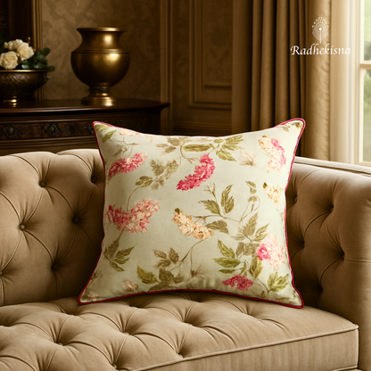Serene Bloom Cotton Cushion Cover (16x16") — Soft Pastel Elegance | RadheKisna - Radhekisna