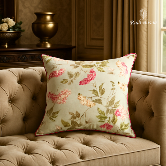Serene Bloom Cotton Cushion Cover (16x16") — Soft Pastel Elegance | RadheKisna - Radhekisna