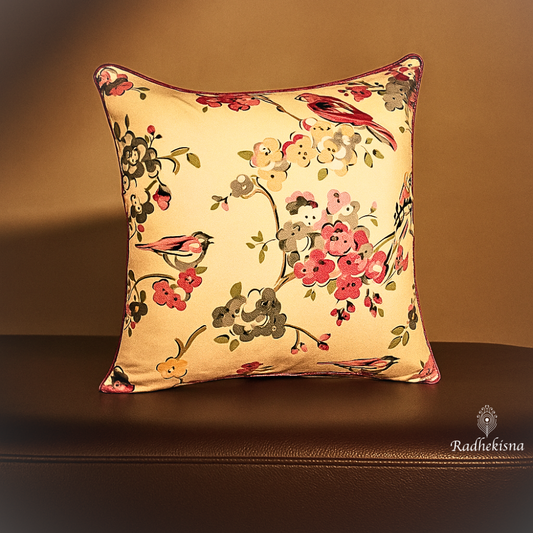 Botanical Bird Cotton Cushion Cover (16x16") — Nature’s Grace | RadheKisna - Radhekisna