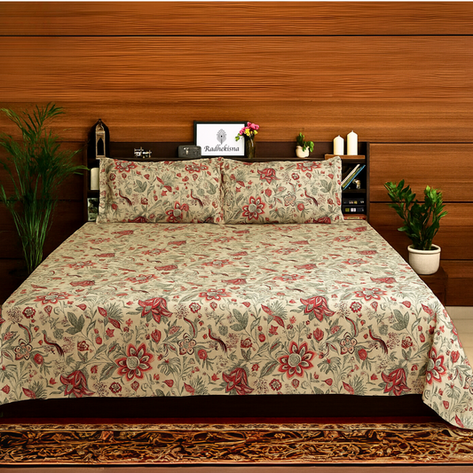 RadheKisna Vintage Flora King Bedsheet Set — 250 TC 100% Pure Cotton - Radhekisna