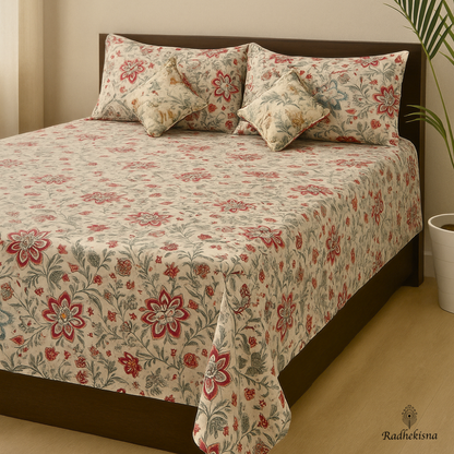 RadheKisna Vintage Flora King Bedsheet Set — 250 TC 100% Pure Cotton - Radhekisna