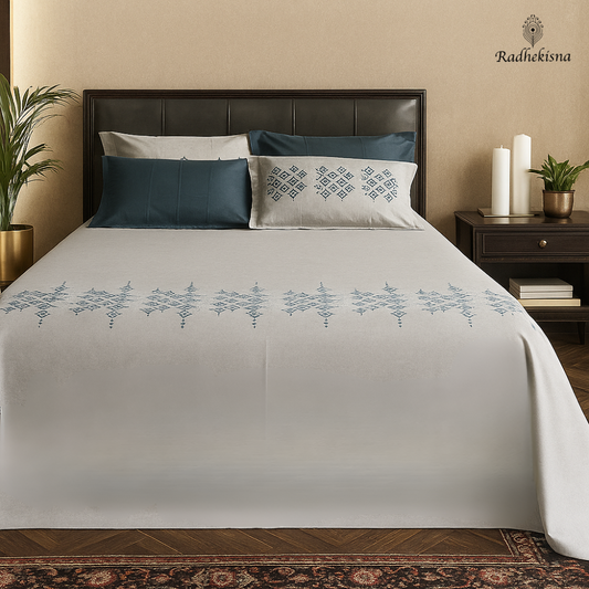 RadheKisna Mystic Grid King Bedsheet Set – Geometric Luxury in 300-TC Cotton - Radhekisna