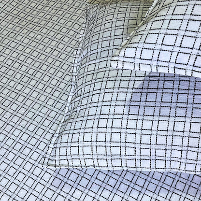 RadheKisna Textured Grid Queen Bedsheet Set — 250 TC 100% Cotton - Radhekisna