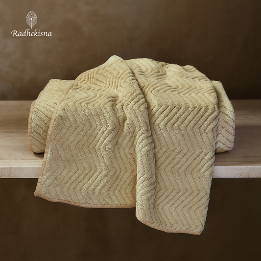 Luxury Bamboo Herringbone Towel Set – Mushroom Beige - Radhekisna