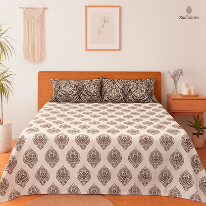 RadheKisna Paisley Elegance Super King Bedsheet – Timeless Cotton Luxury - Radhekisna