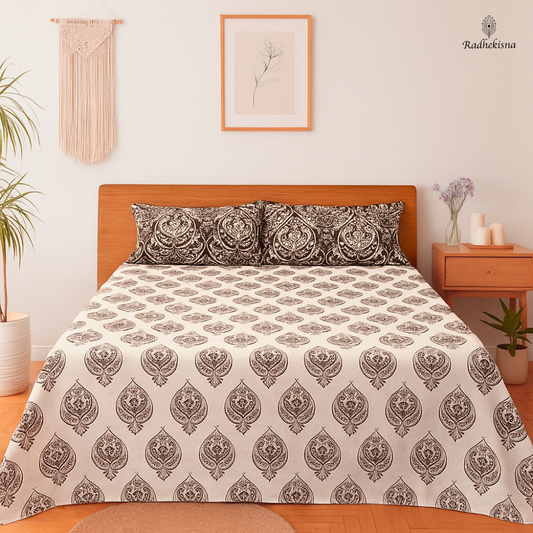 RadheKisna Paisley Elegance Super King Bedsheet – Timeless Cotton Luxury - Radhekisna