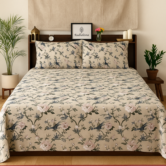 Radhekisna Vintage Bloom King Bedsheet Set — 250 TC 100% Pure Cotton - Radhekisna