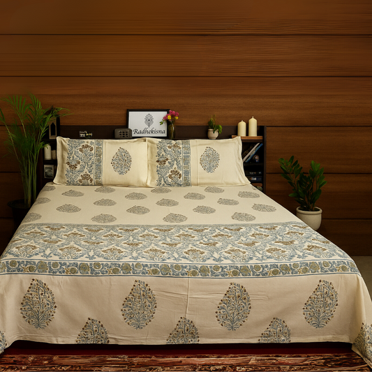 RadheKisna Handcrafted Paisley King Bedsheet Set — 300 TC 100% Cotton - Radhekisna