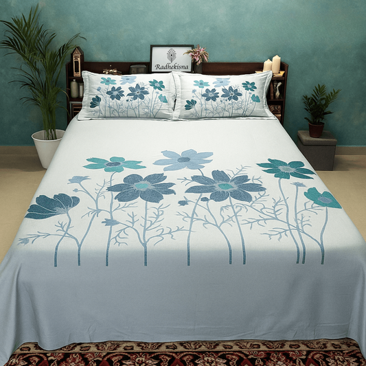 RadheKisna Mistflower Dreams King Bedsheet Set — 300 TC 100% Cotton - Radhekisna