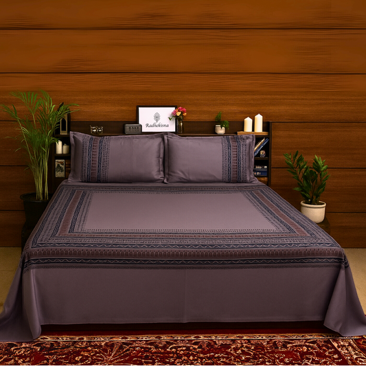 RadheKisna Lavender Artisan King Bedsheet Set — 300 TC 100% Cotton - Radhekisna