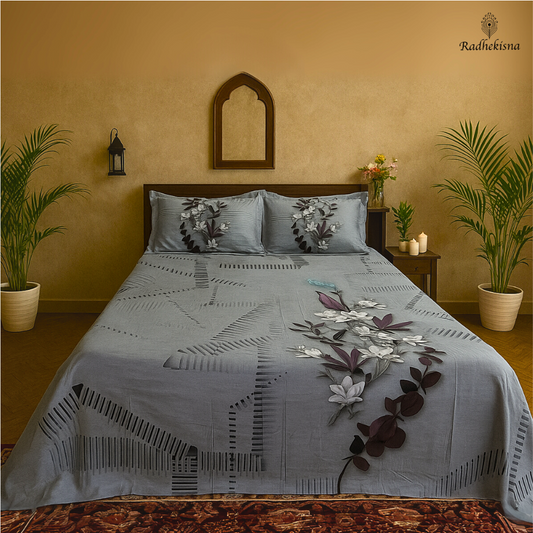 RadheKisna Urban Bloom King Bedsheet Set — 300 TC 100% Cotton - Radhekisna