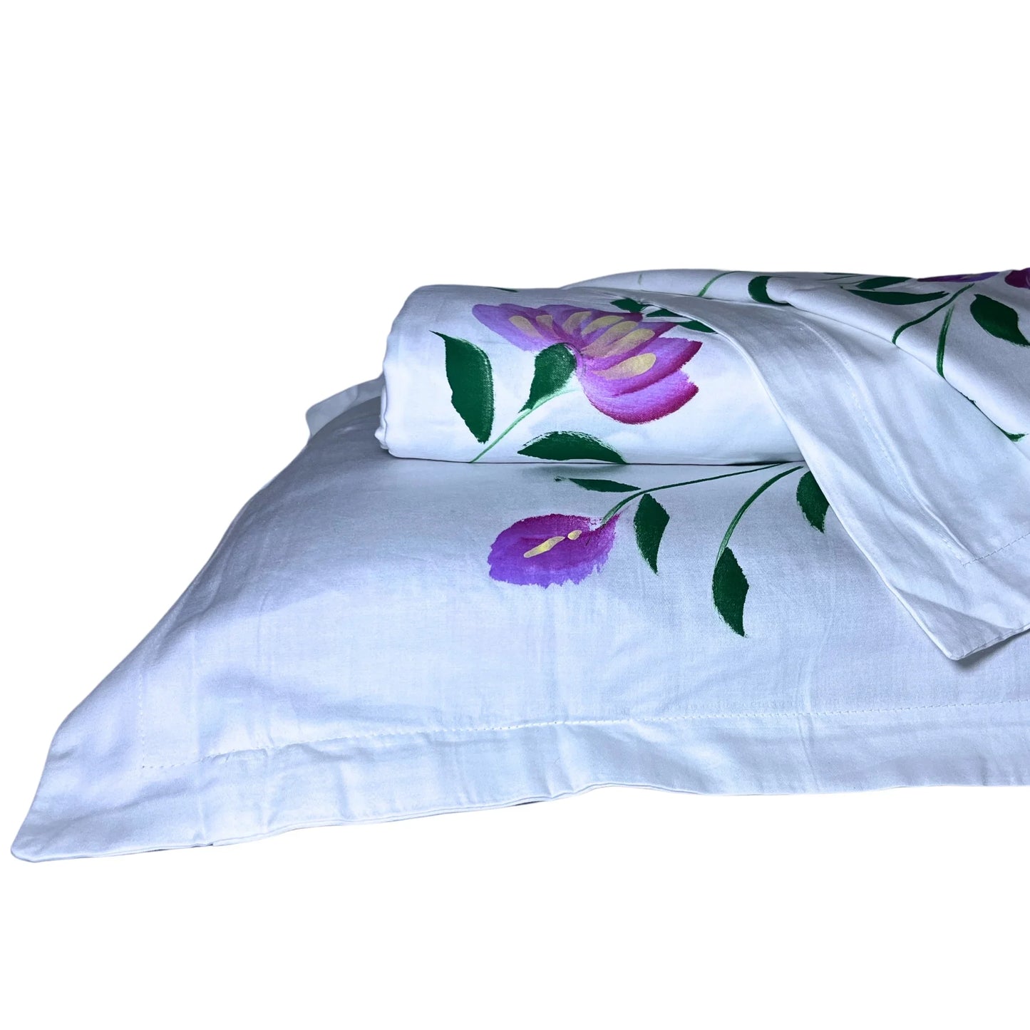 RadheKisna Violet Bloom King Bedsheet Set — Hand-Painted Floral Luxury - Radhekisna