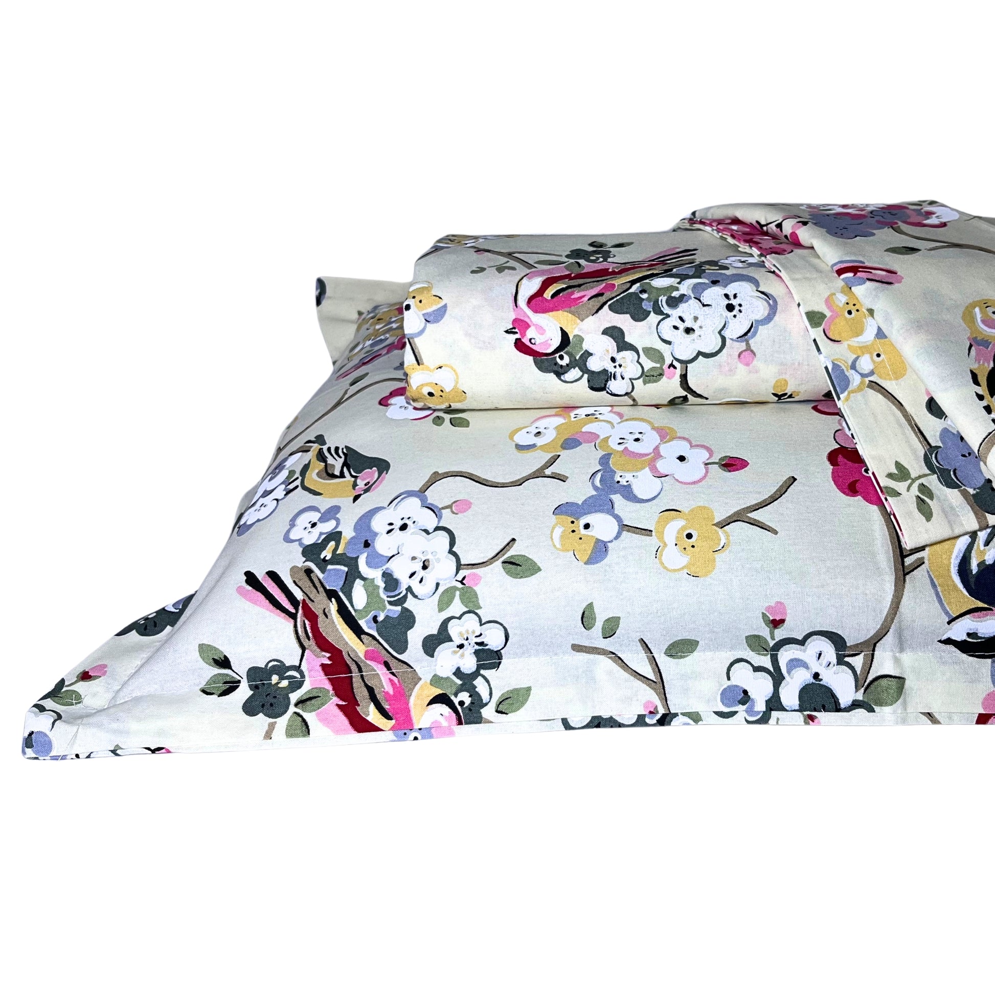 RadheKisna Floral Songbirds King Bedsheet Set — 250 TC 100% Pure Cotton - Radhekisna