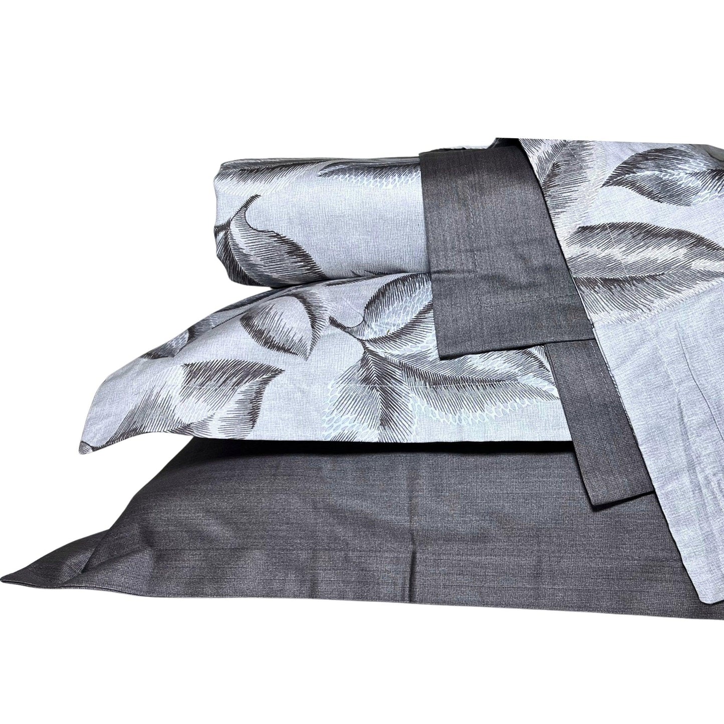 RadheKisna Grey Leaf Whisper King Bedsheet Set — Botanical Elegance in Premium 300-TC Cotton - Radhekisna