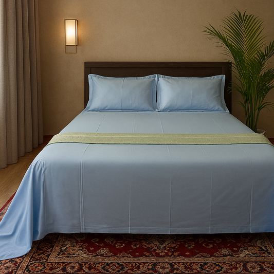 RadheKisna Azure Serenity King Bedsheet Set — 100% Cotton Luxury - Radhekisna
