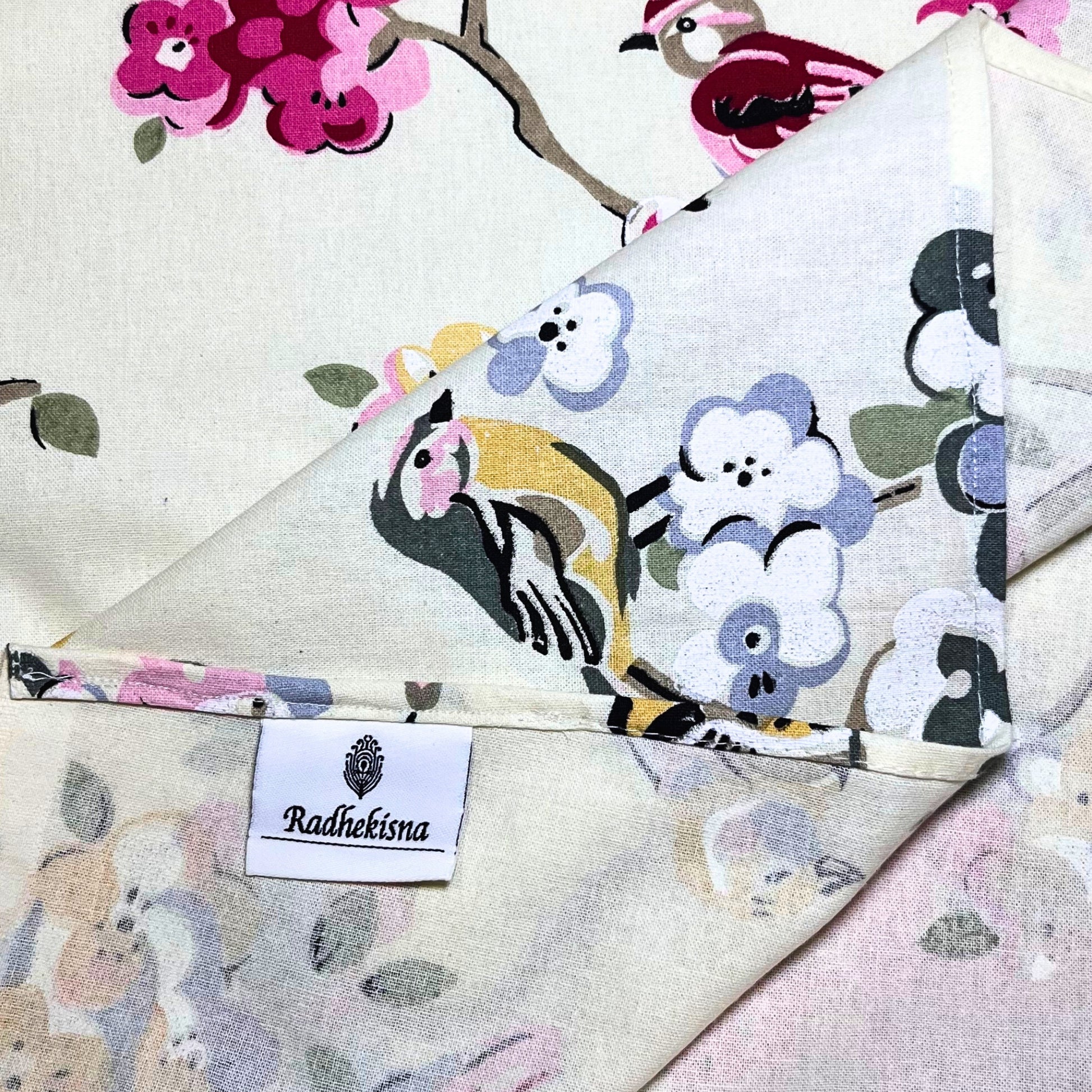 RadheKisna Floral Songbirds King Bedsheet Set — 250 TC 100% Pure Cotton - Radhekisna